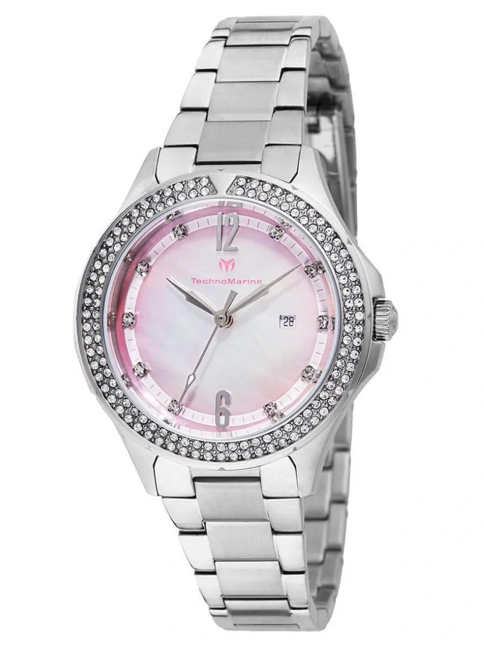 NEW Technomarine Luna Tides Steel Watch Pink Mother of Pearl Dial 33mm TM-826013